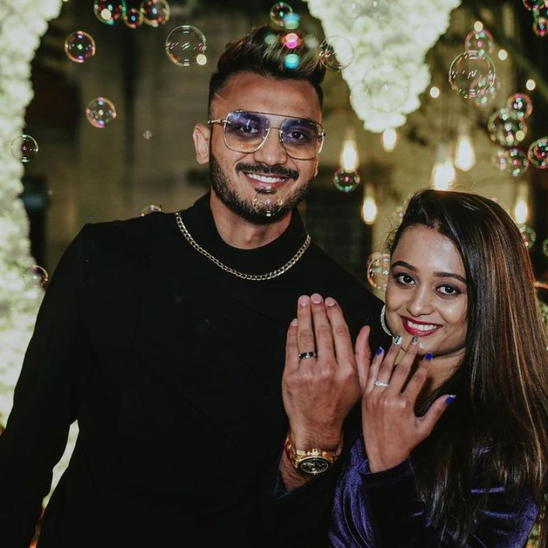 Axar Patel with his fiance Meha Patel at engagment day